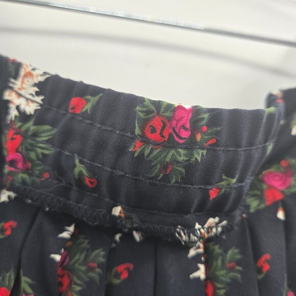 Vintage SK & Company Navy Floral Side Button Pleating Elastic Waist Skirt 16W - Picture 5 of 9